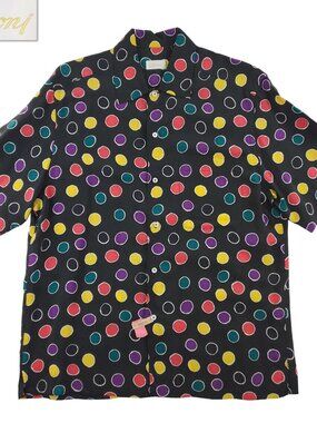 Brioni Vintage Shirt Polka Dots Italy Silky Rayon Button Up Colors Men's Medium